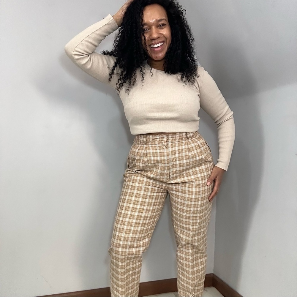 Vintage Cottagecore Tan High Waist Floral Trousers Feminine Pants Retro Romantic - Picture 17 of 17